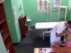 Blonde patient puts doctor cock into mouth