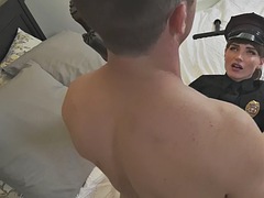 Brunette police tranny fucked bareback by guy before riding