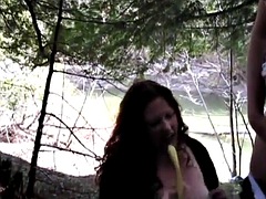 bbw feasts on her girlfriend’s cunt in the forest