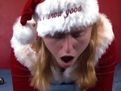 Sexy Ginger Redhead Christmas Santa outfit wanking and orgasm