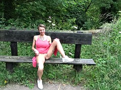 Brooke - public play and piss in her pink dress
