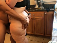 Very fat slut gets fucked against the sink